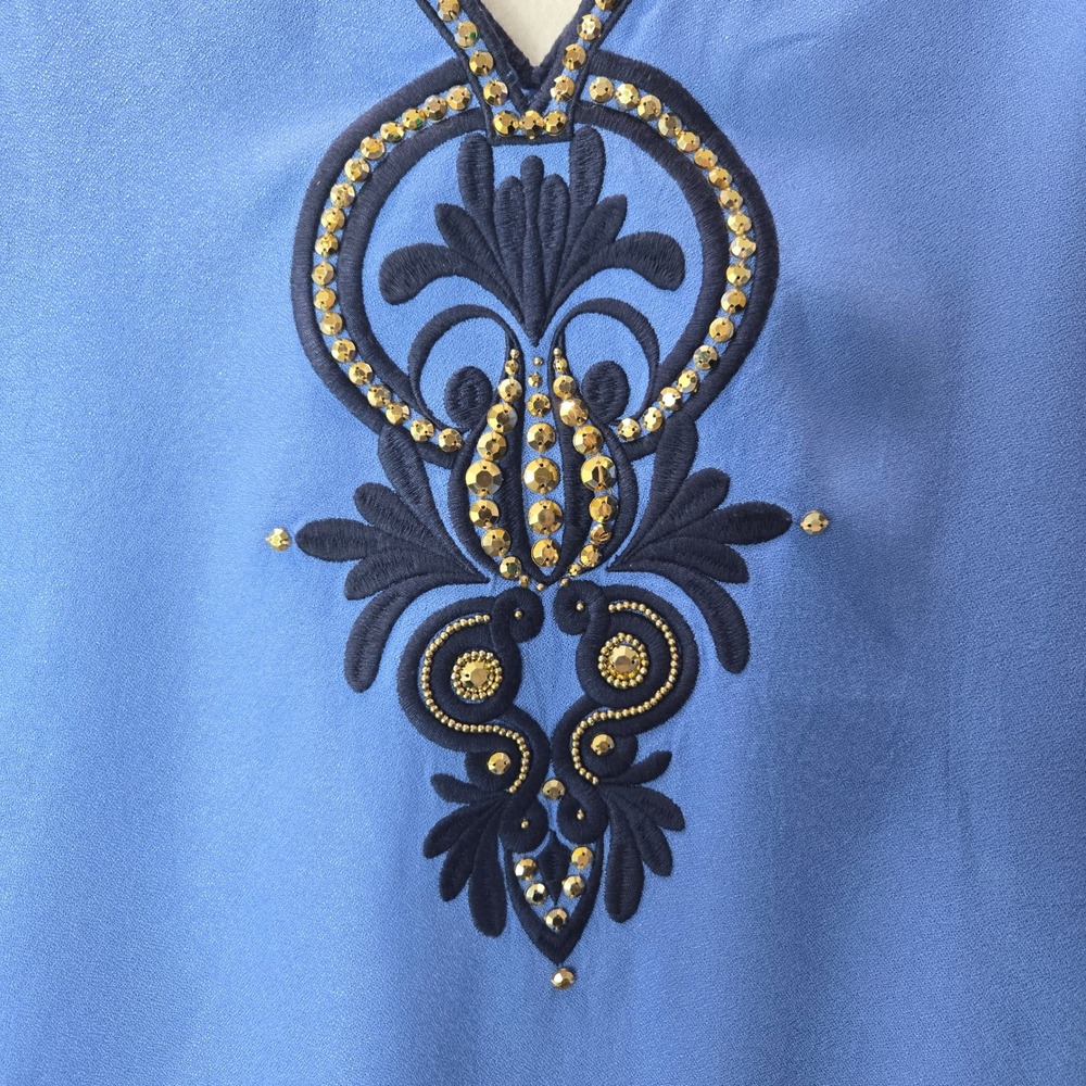 Lilly Pulitzer Medium Shift Blue Embroidered Gold Studded V Neck Sleeveless 1089 - Picture 3 of 10